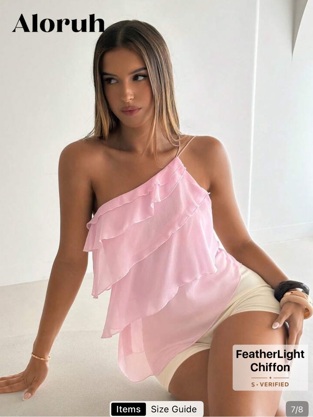 Layered Ruffle Pink Asymmetrical Top - Picture 4 of 8
